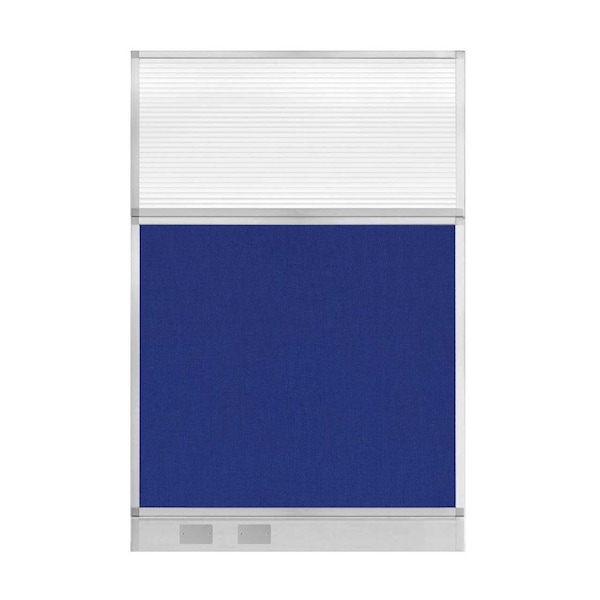 Hush Panel Cubicle Partition 4' x 6' Royal Blue Fabric Clear Fluted Window w/ Cable Channel